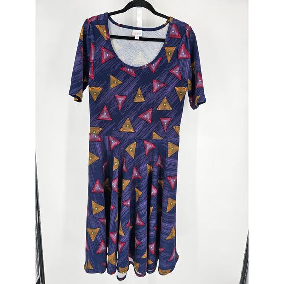 LulaRoe Nicole Purple Retro Atomic Triangle Print Stretch Sz XL Short Sleeve - Picture 1 of 4